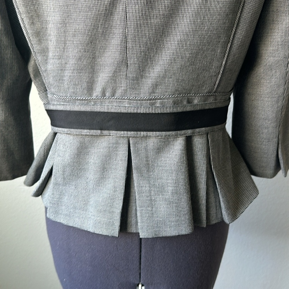 White House Black Market jacket herringbone blazer ruffled collar belt size 8 - Picture 5 of 11